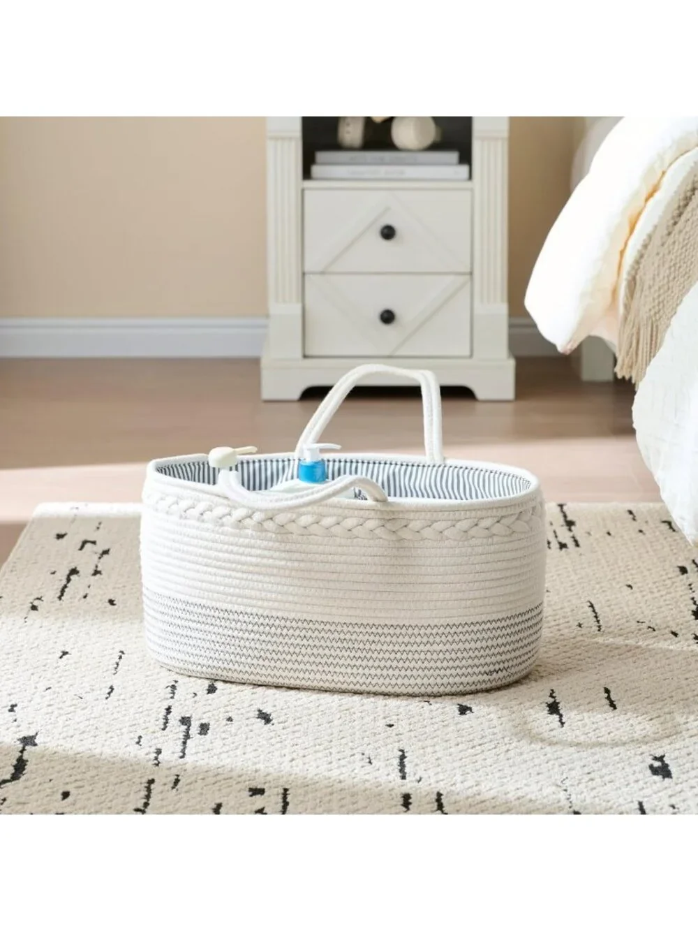 Large Cotton Rope Diaper Caddy Organizer - Portable Baby Storage Basket for